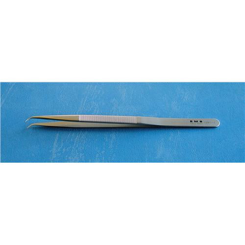 curved forceps, fine, 7-1/8", serrated tips