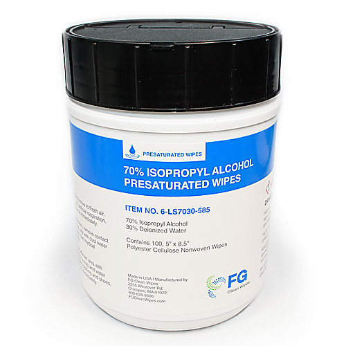 presaturated 70% alcohol wipes 5" x 8.5" in canister, 100 wipes per canister, 4 canisters per case