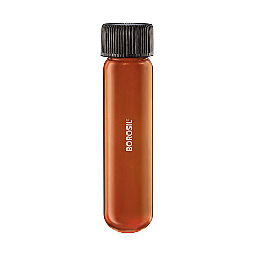 borosil reusable heavy duty amber light-blocking culture tubes with ptfe lined pp screw caps and round bottoms, 5ml (16 x 75mm), 100/cs