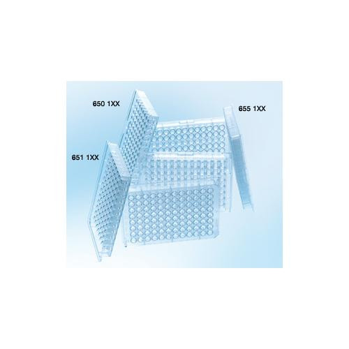 96w cellstar plate, ps, tc treated, sterile, flat bottom, chimney style, black  clear