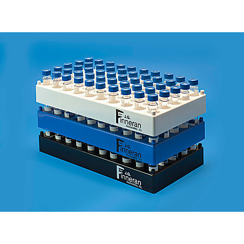 50 position black polypropylene stackable rack for 12mm vials and tubes