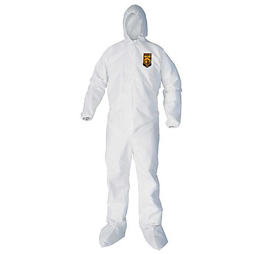 kleenguard  a40 liquid & particle protection coveralls (44337), hooded & booted, zip front, elastic wrists & ankles (ewa), white, 4xl, 25 garments / case
