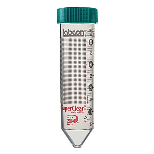 15ml superclear centrifuge tubes with plug style caps, 50 per bag, sterile