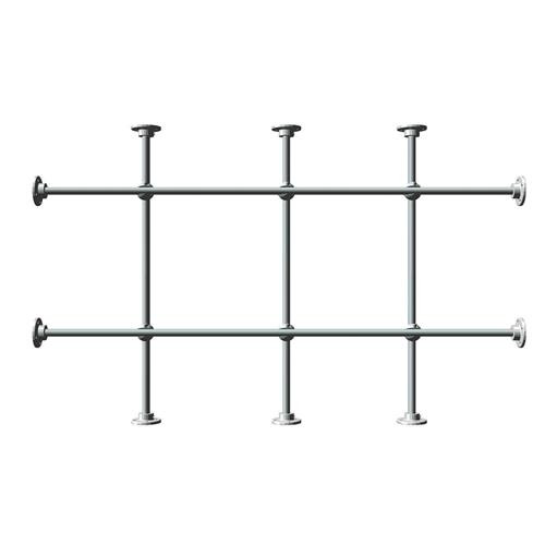 6' aluminum side and bottom mount lab-frame kit includes: (5) 36" rods, (2) 62" rods, (10) connectors & (9) base plates
