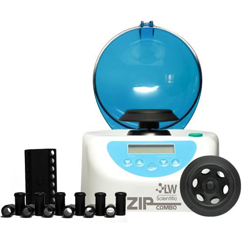 zip combo centrifuge with 6-place microtube rotor, pcr rotor, 12-place microhematocrit rotor, vial of (200) 40mm capillary tubes, and reader, 100-240v