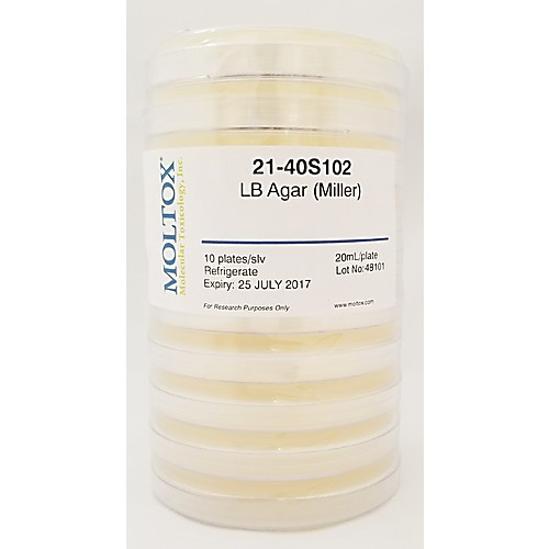 lb agar (miller), 20ml/plate, 10/sleeve