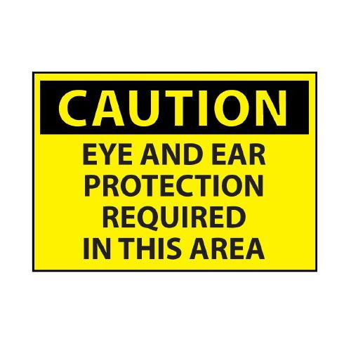 eye and ear protection required area caution sign, 10” x 14”, rigid plastic