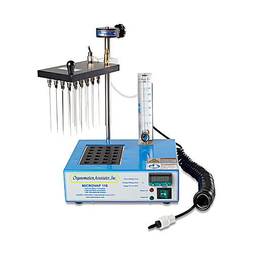 24 position microvap blowdown evaporator for small tubes, with stand for unheated evaporation