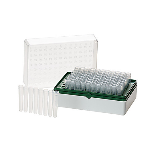 rack & box, 96 individual tubes, non-sterile, blue