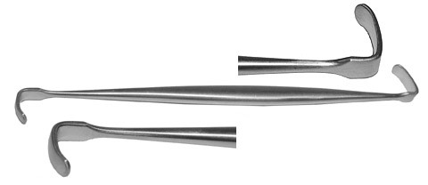 ragnell retractor, double ended, 3.0 mm x 8.0 mm blades, 5.0 mm x 15.0 mm blades, length: 6