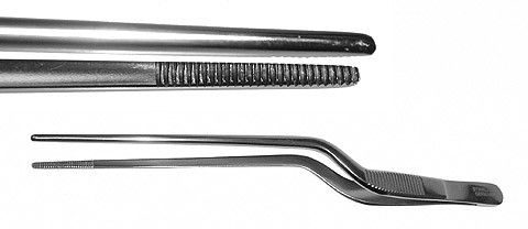 gruenwald (jansen) thumb forceps, bayonet, tissue forceps, 1x2 teeth, length: 7.75
