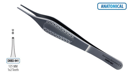 forceps tissue 1 x 2 teeth 125mm
