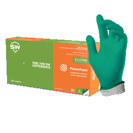 sw(r) powerform(r) pf-95gw dual-color green/white 5.9mil sustainable skin-improving nitrile exam gloves - small (c062b-006331)