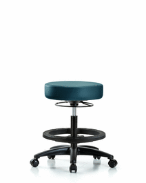 vinyl stool without back - medium bench height with black foot ring and casters in storm supernova vinyl