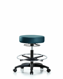 vinyl stool without back - medium bench height with chrome foot ring and casters in taupe supernova vinyl
