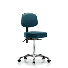 vinyl stool with back chrome - medium bench height with casters in storm supernova vinyl (c062b-006636)