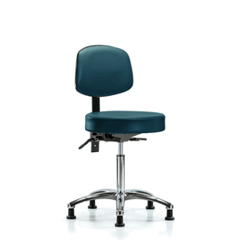 vinyl stool with back chrome - medium bench height with stationary glides in marine blue supernova vinyl (c062b-006639)