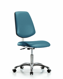 class 10 clean room vinyl chair chrome - desk height with medium back and casters in storm supernova vinyl