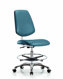class 10 clean room vinyl chair chrome - medium bench height with medium back, chrome foot ring, and casters in taupe supernova vinyl