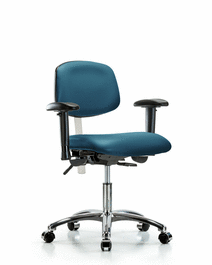 class 100 vinyl clean room chair - desk height with seat tilt, adjustable arms, and casters in carbon supernova vinyl