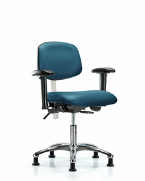 class 100 vinyl clean room chair - desk height with seat tilt, adjustable arms, and stationary glides in sterling supernova vinyl