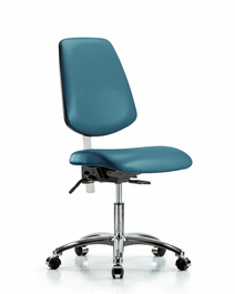 class 100 vinyl clean room chair - desk height with medium back, seat tilt, and casters in carbon supernova vinyl
