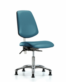 class 100 vinyl clean room chair - desk height with medium back, seat tilt, and stationary glides in storm supernova vinyl