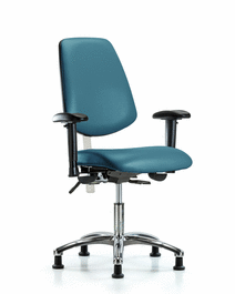 class 100 vinyl clean room chair - desk height with medium back, seat tilt, adjustable arms, and stationary glides in storm supernova vinyl