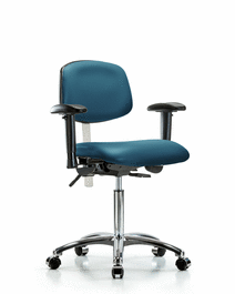 class 100 vinyl clean room chair - medium bench height with adjustable arms and casters in carbon supernova vinyl