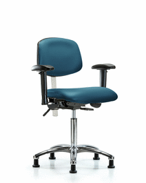 class 100 vinyl clean room chair - medium bench height with seat tilt, adjustable arms, and stationary glides in taupe supernova vinyl