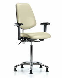 class 100 vinyl clean room chair - medium bench height with medium back, adjustable arms, and stationary glides in taupe supernova vinyl