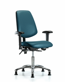 vinyl chair chrome - desk height with medium back, seat tilt, adjustable arms, and stationary glides in carbon supernova vinyl