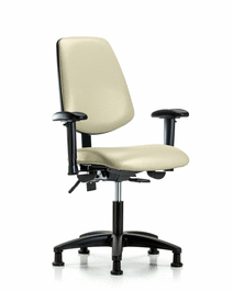 vinyl chair - desk height with medium back, seat tilt, adjustable arms, and stationary glides in marine blue supernova vinyl
