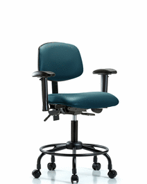 vinyl chair - desk height with round tube base, seat tilt, adjustable arms, and casters in sterling supernova vinyl
