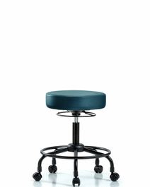 vinyl stool without back - desk height with round tube base and casters in marine blue supernova vinyl (c062b-007678)