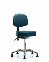 vinyl stool with back chrome - desk height with stationary glides in sterling supernova vinyl (c062b-007700)