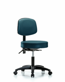 vinyl stool with back - desk height with seat tilt and casters in marine blue supernova vinyl (c062b-007726)