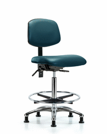vinyl chair chrome - high bench height with seat tilt, chrome foot ring, and glides in storm supernova vinyl