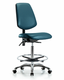 vinyl chair chrome - high bench height with medium back, chrome foot ring, and casters in sterling supernova vinyl