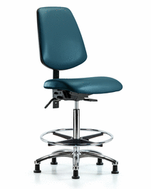 vinyl chair chrome - high bench height with medium back, seat tilt, chrome foot ring, and stationary glides in storm supernova vinyl