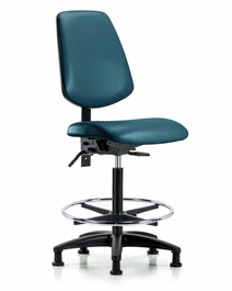 vinyl chair - high bench height with medium back, chrome foot ring, and stationary glides in marine blue supernova vinyl
