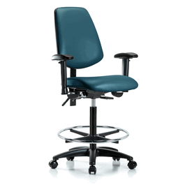 vinyl chair - high bench height with medium back, adjustable arms, chrome foot ring, and casters in sterling supernova vinyl
