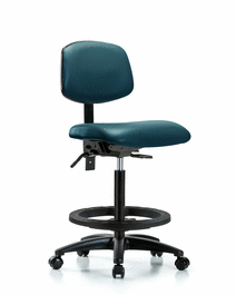 vinyl chair - high bench height with black foot ring and casters in marine blue supernova vinyl