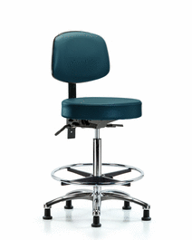 vinyl stool with back chrome - high bench height with seat tilt, chrome foot ring, and stationary glides in carbon supernova vinyl