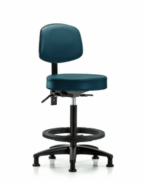 vinyl stool with back - high bench height with black foot ring and stationary glides in storm supernova vinyl
