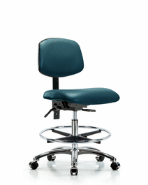 vinyl chair chrome - medium bench height with chrome foot ring and casters in marine blue supernova vinyl