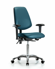 vinyl chair chrome - medium bench height with medium back, adjustable arms, and casters in borscht supernova vinyl