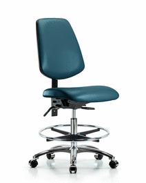 vinyl chair chrome - medium bench height with medium back, seat tilt, chrome foot ring, and casters in storm supernova vinyl