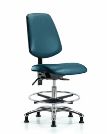 vinyl chair chrome - medium bench height with medium back, seat tilt, chrome foot ring, and stationary glides in storm supernova vinyl