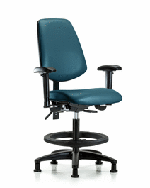 vinyl chair - medium bench height with medium back, adjustable arms, black foot ring, and stationary glides in borscht supernova vinyl
